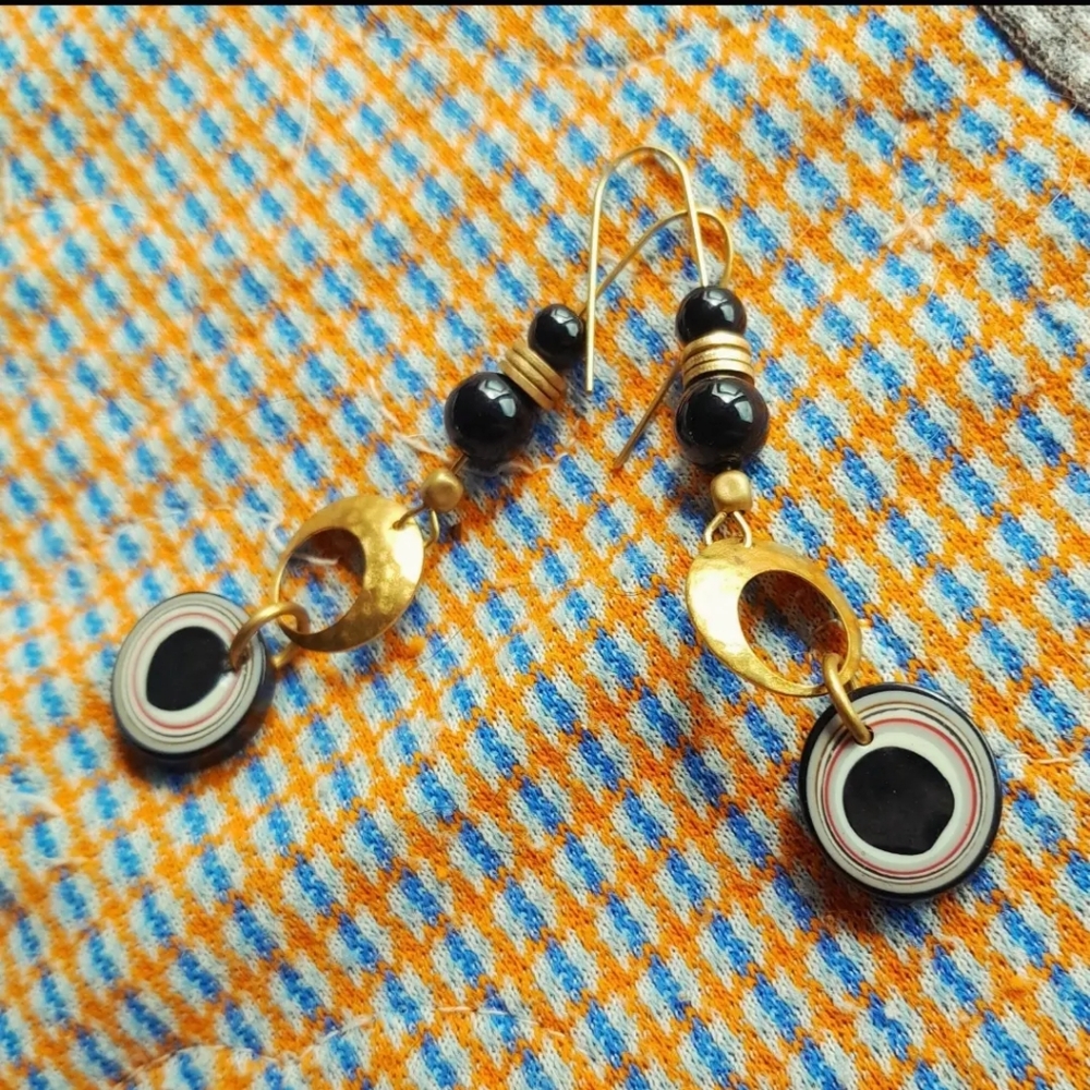 Abstract Onyx Beaded Earrings - Handmade